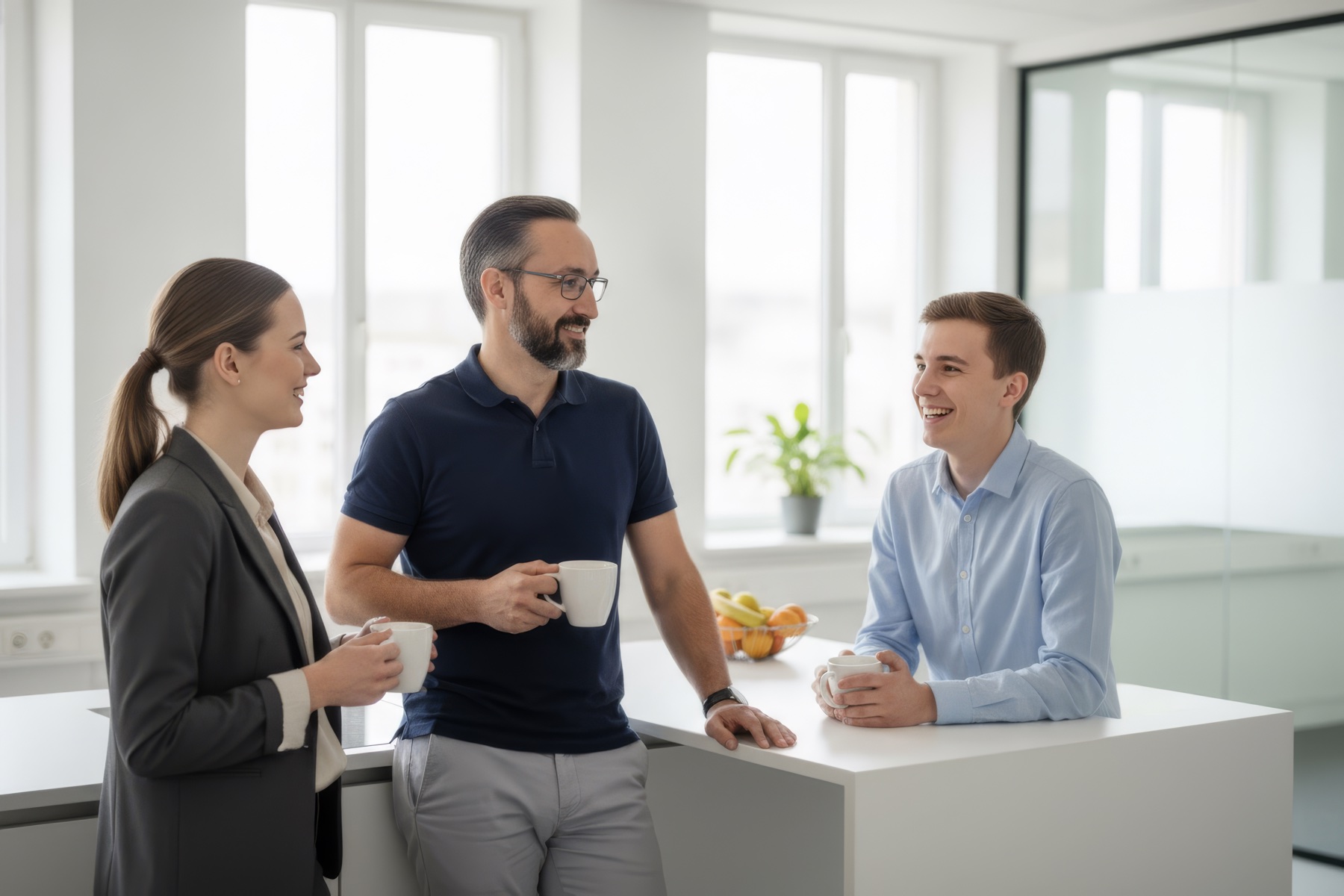 Das NovaData-Team in der Kaffeepause im Büro